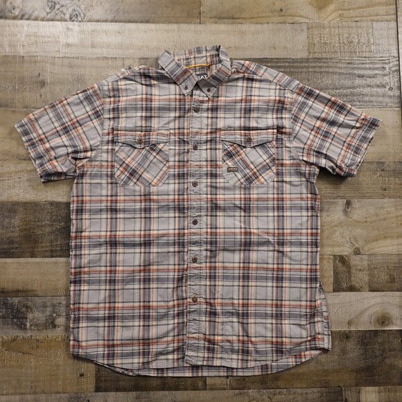 Ariat Rebar Built To Last Plaid Button-Up Shirt Men’s XL Gray Orange Workwear - Picture 1 of 10